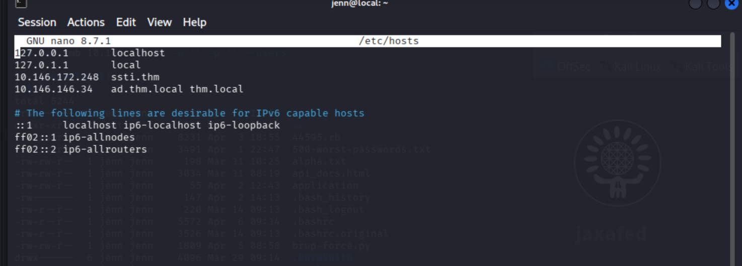 /etc/hosts updated with thm.local and ad.thm.local